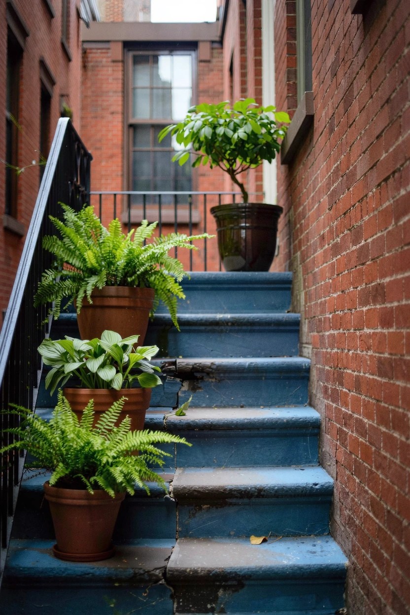 Potted Plants on Stairs