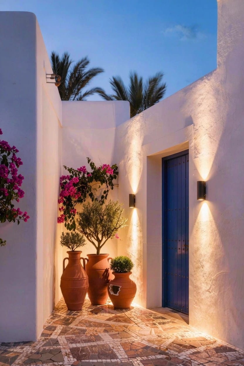 Large Terracotta Pots Next to the Front Door