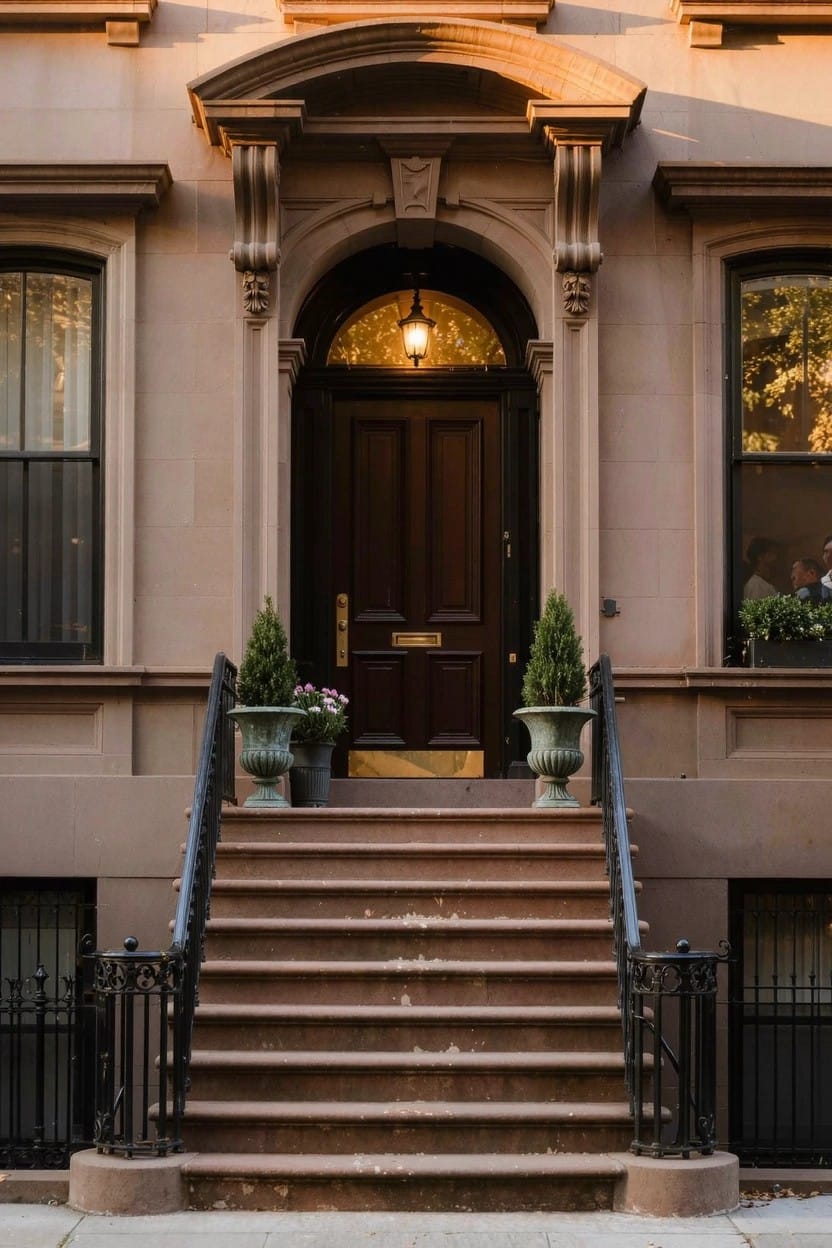 Topiary Urns Beside the Front Door