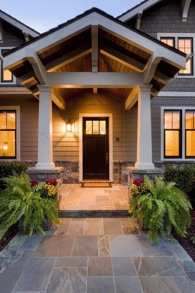 Large Potted Ferns Beside Front Steps