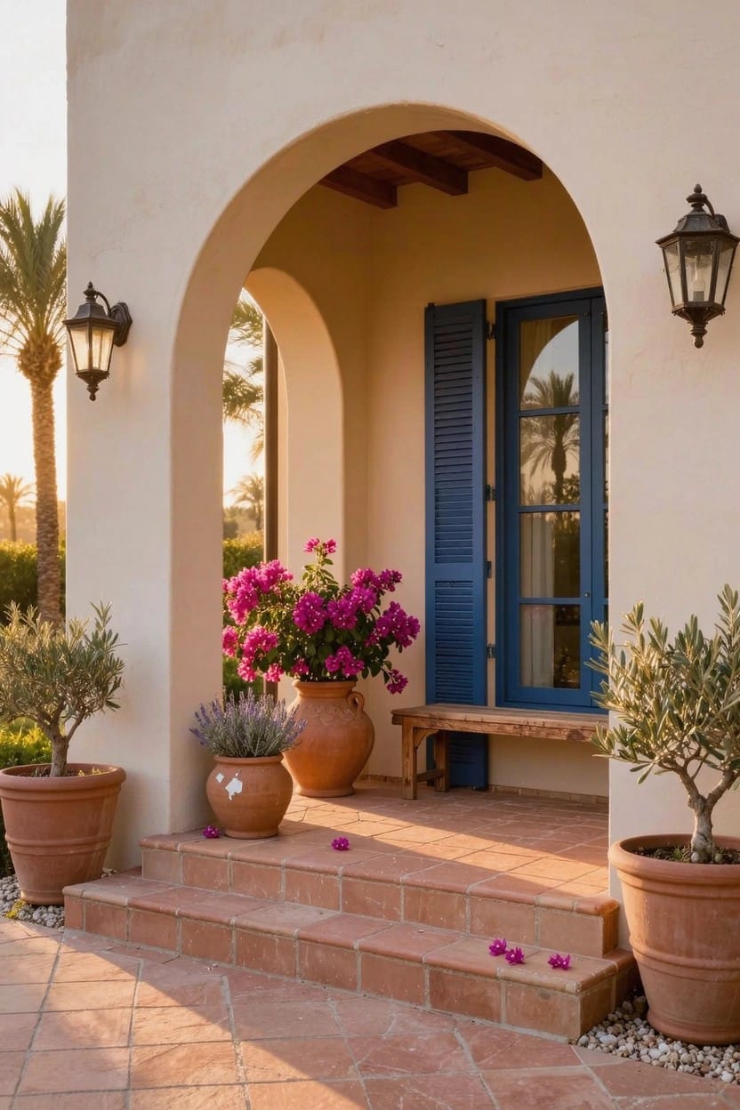 Tall Terracotta Pots Frame the Entry