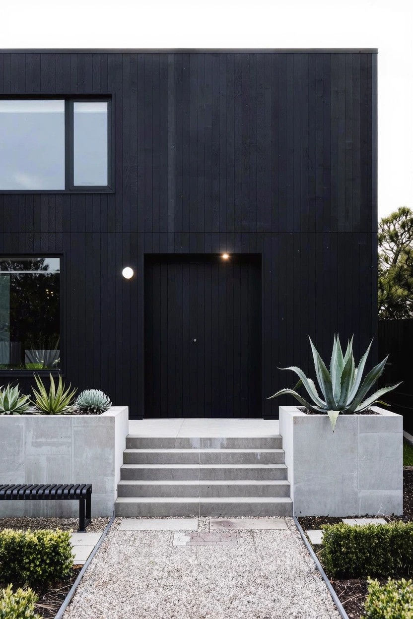 Agave Planters Flanking Entry Steps