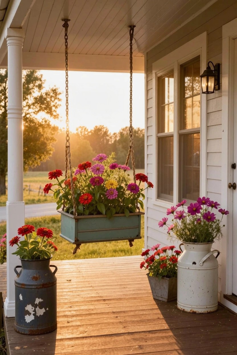 Milk Cans as Porch Planters