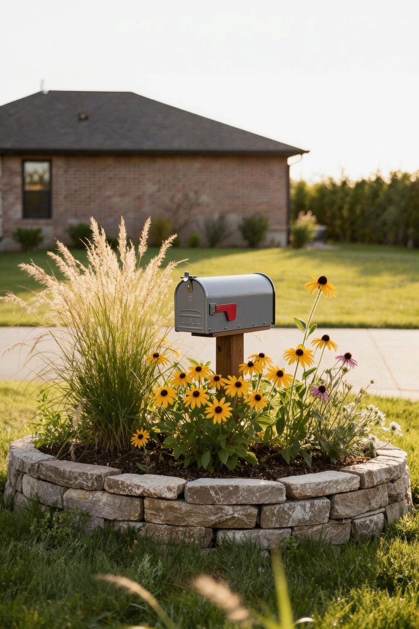 Stone Circle Flower Bed for the Mailbox