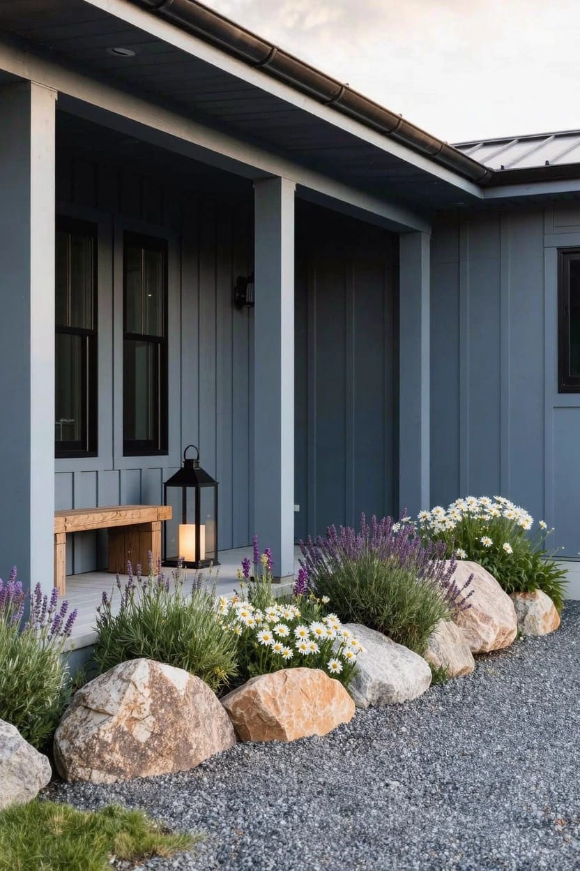 Boulder-Edged Gravel Flower Beds