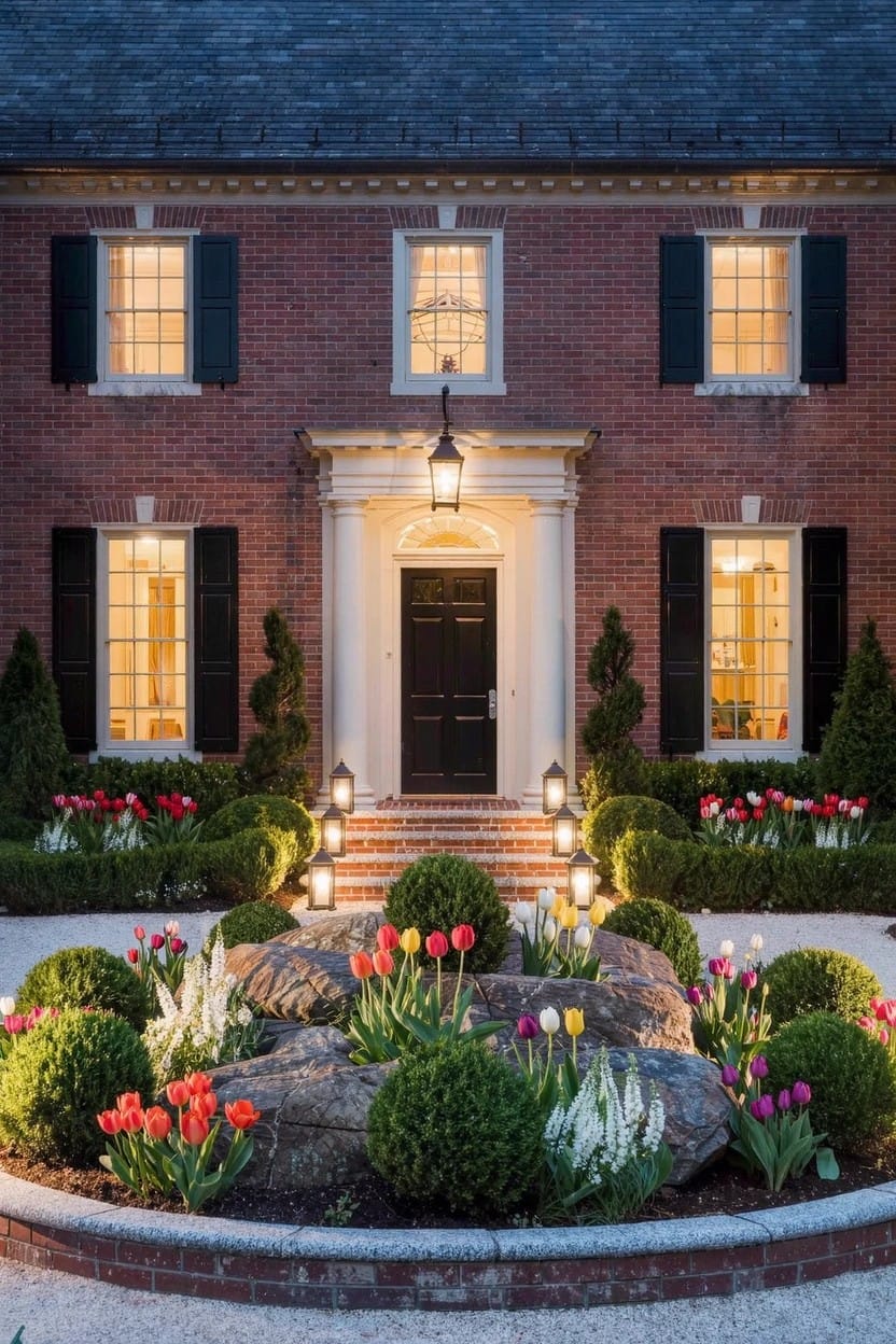 Circular Rock Flower Bed in the Front Yard