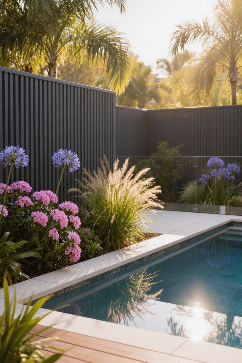 Flower Beds Along Pool Fences