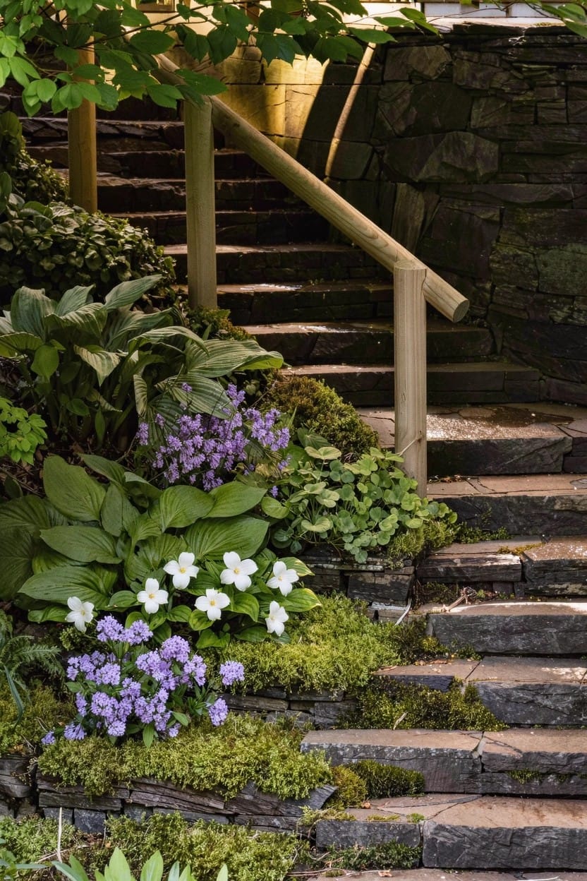 Shady Plants Around Stone Steps