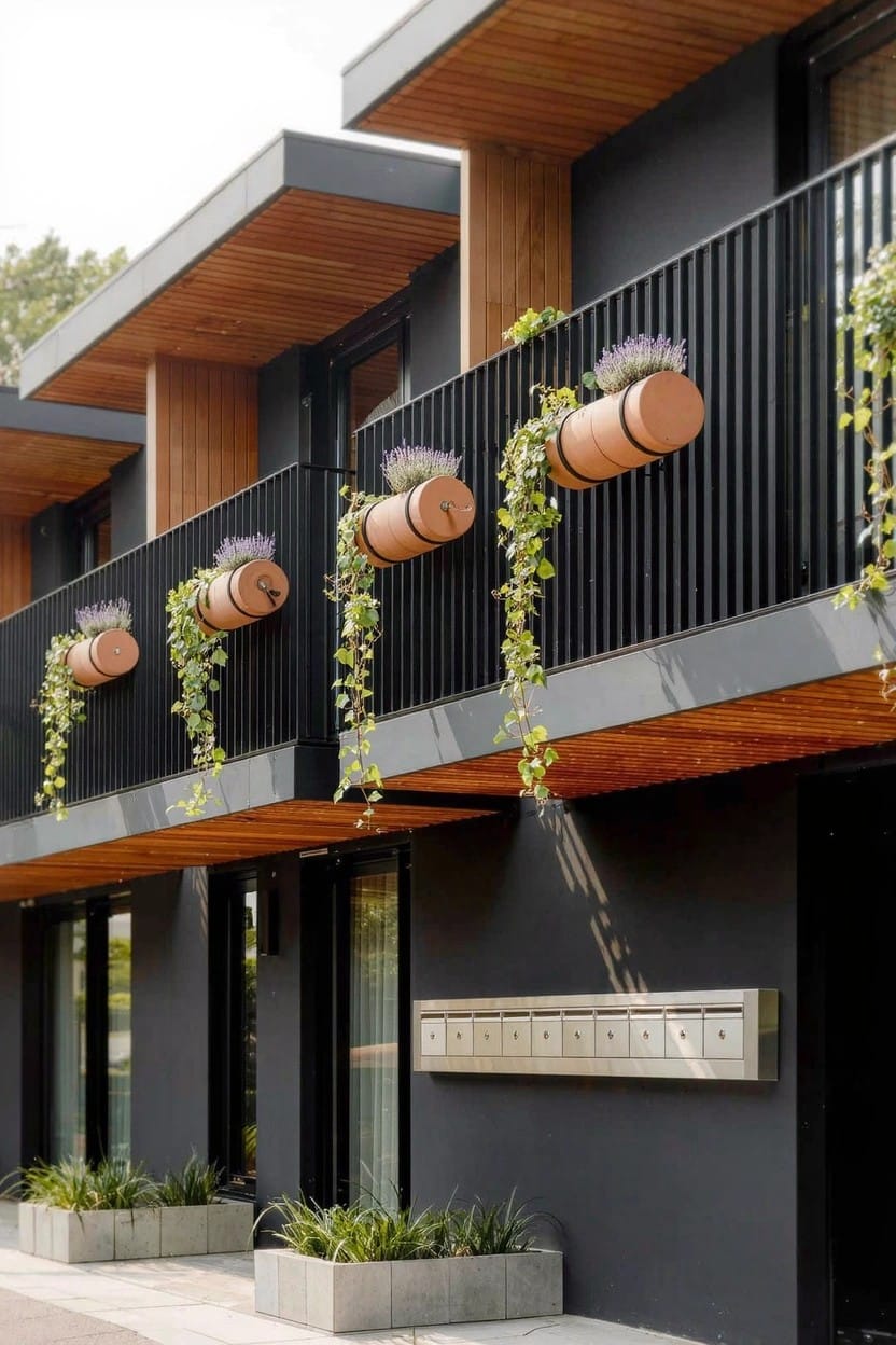 Hanging Terracotta Pots on Balconies