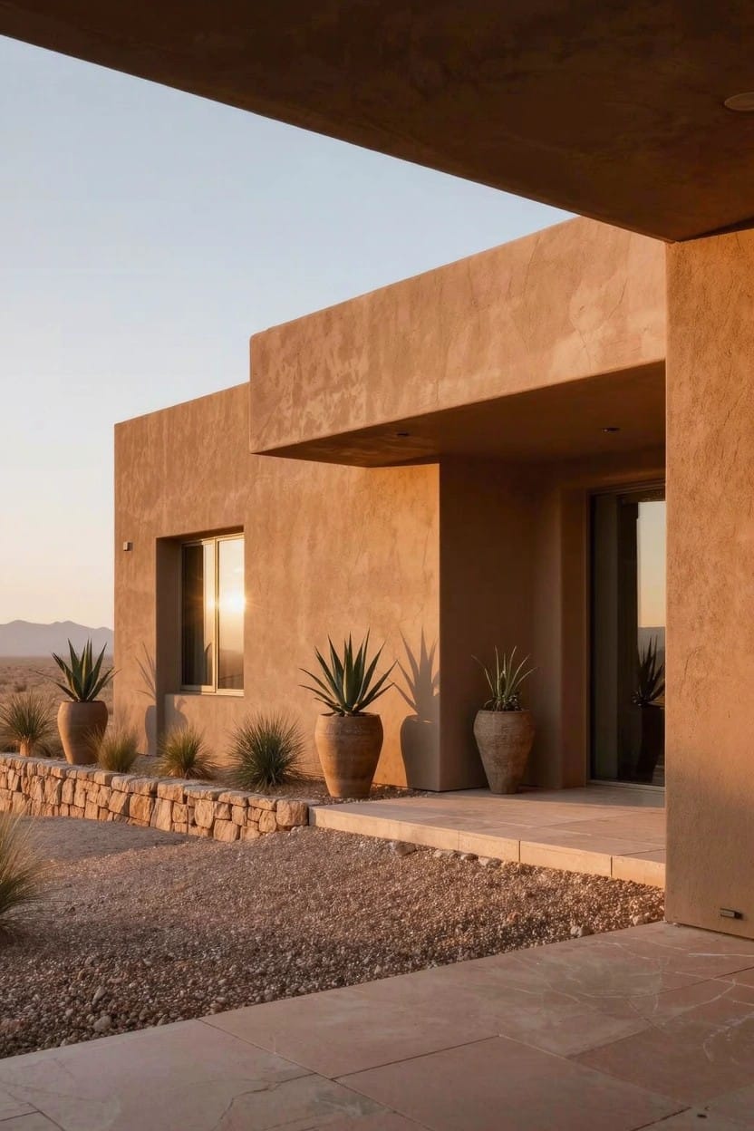 Terracotta Pots Line the Entry Path