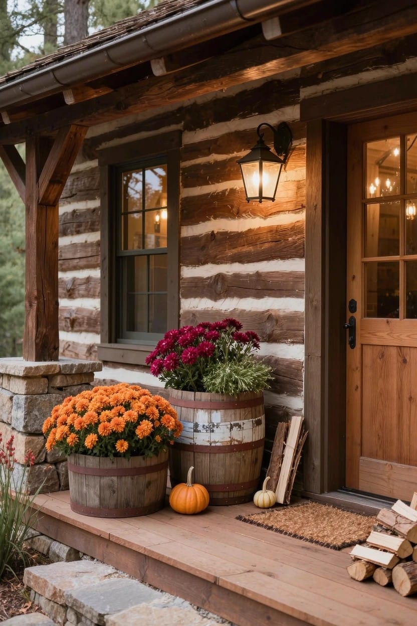 Whiskey Barrel Planters on the Porch