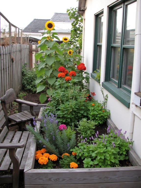 aromatic herbs enhance flower garden