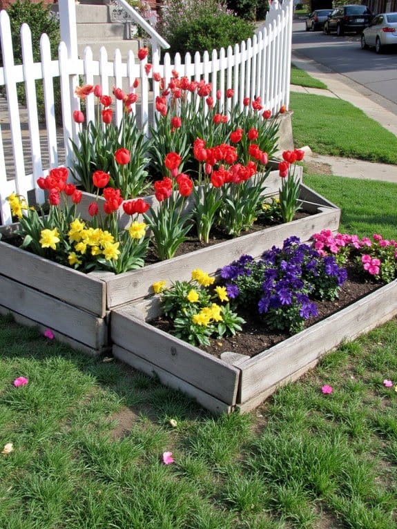 colorful tiered flower beds