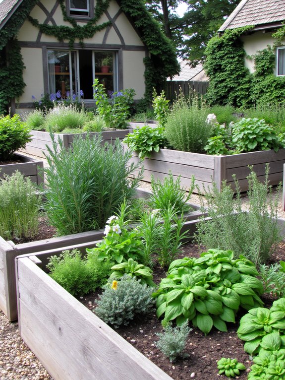 fresh herbs in raised beds