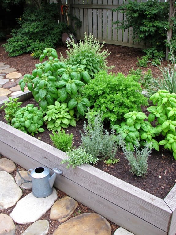 fresh herbs in raised beds