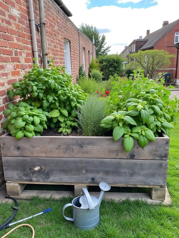 herbs thriving in pallets