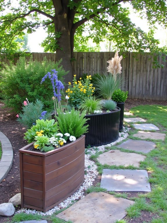 planters and garden paths