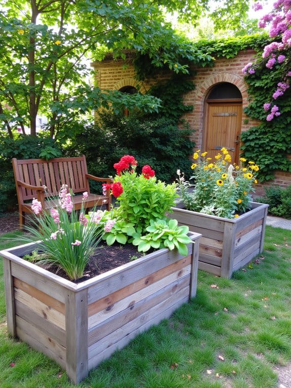 rustic wooden garden planters