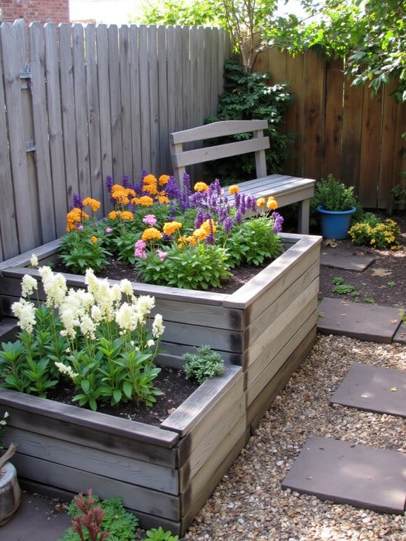 seating integrated with flower beds