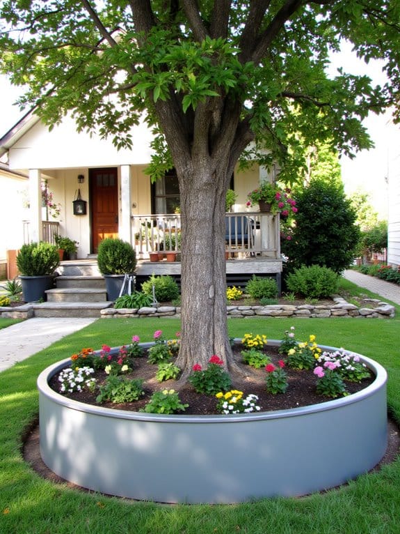 sleek metal planters enhance gardens