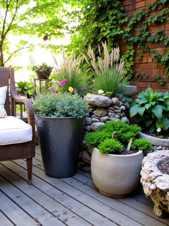 textured planters enhance aesthetics