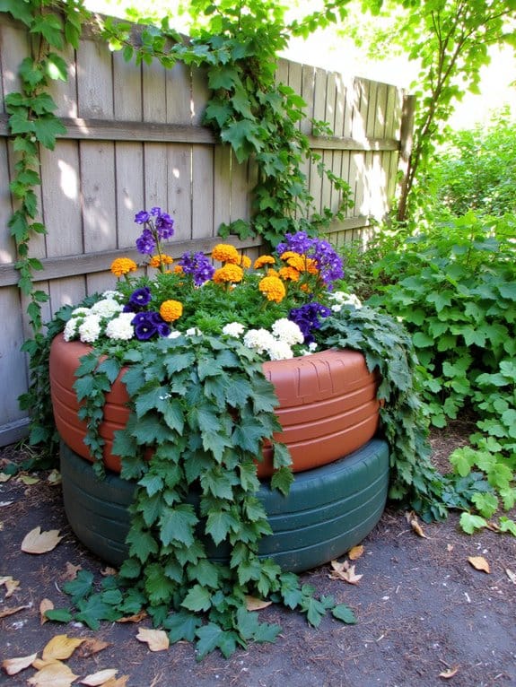 upcycled tire garden planters
