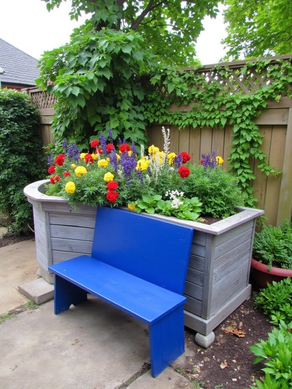 vibrant benches enhance gardens