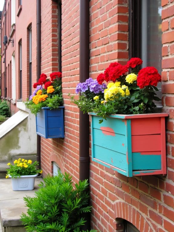 vibrant colorful flower boxes