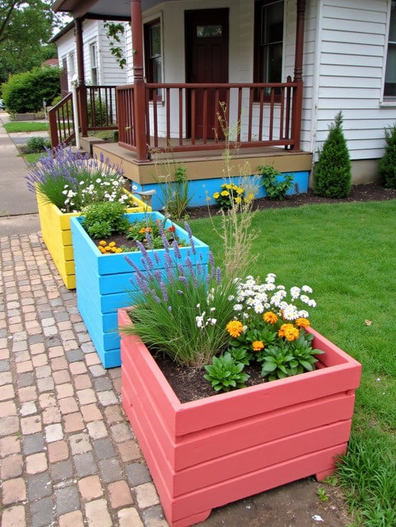 vibrant painted garden beds