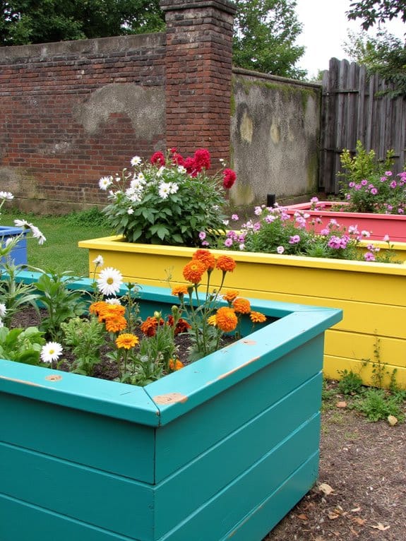 vibrant painted garden beds