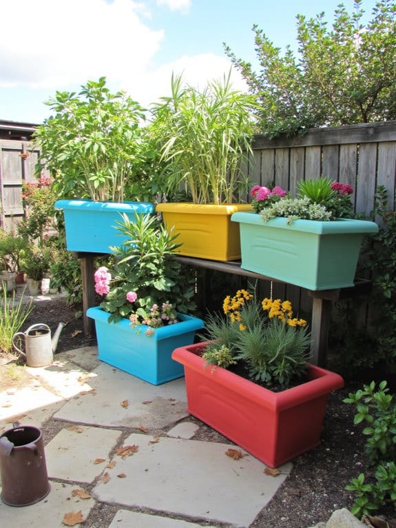 vibrant painted garden planters