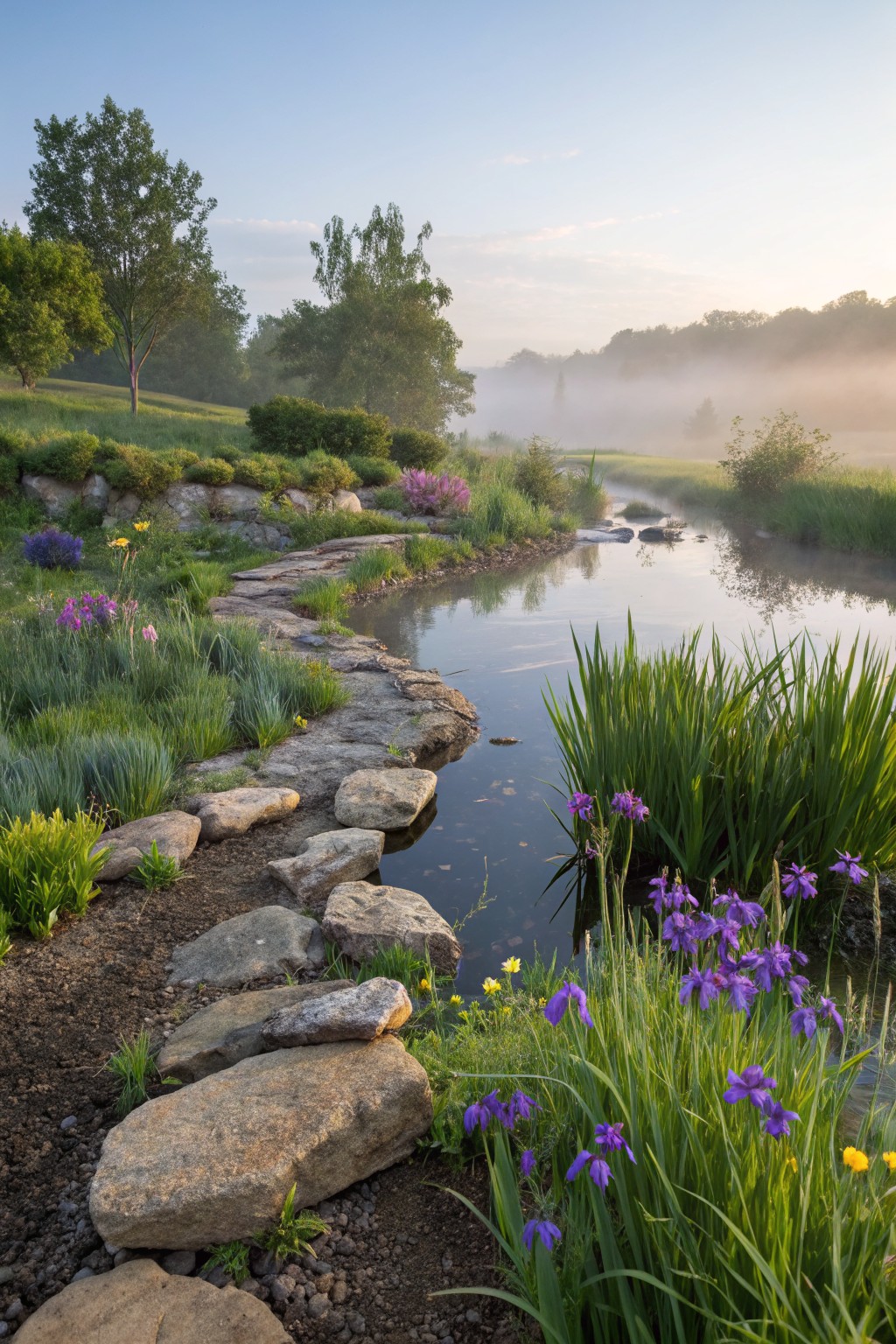 Winding Stone Paths with Native Flowers