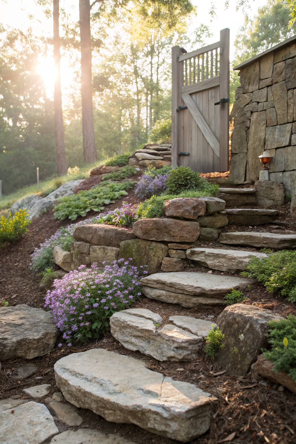 Irregular Stone Steps in Sloped Beds
