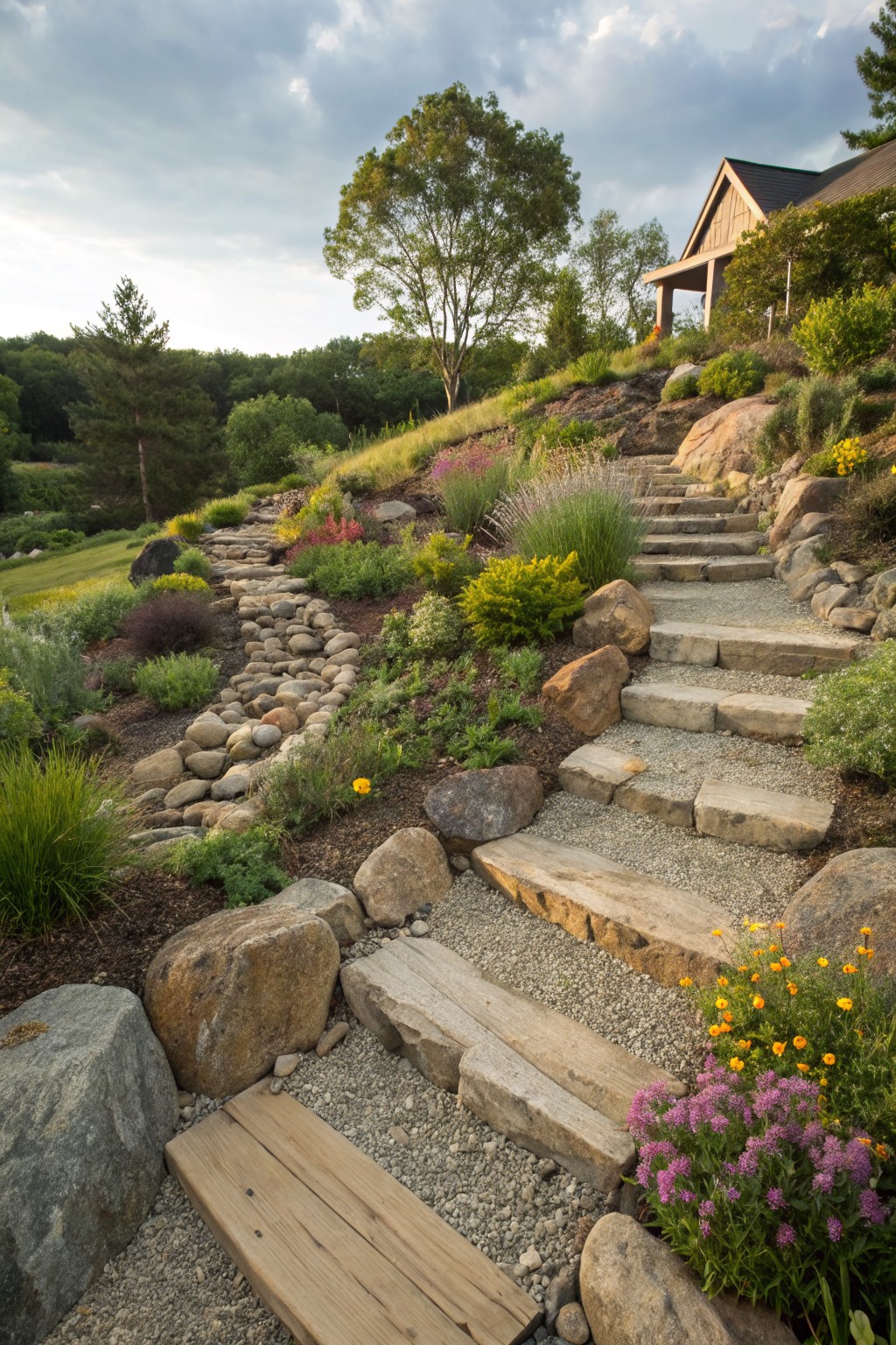 Stone Steps with Dry Creek Beds