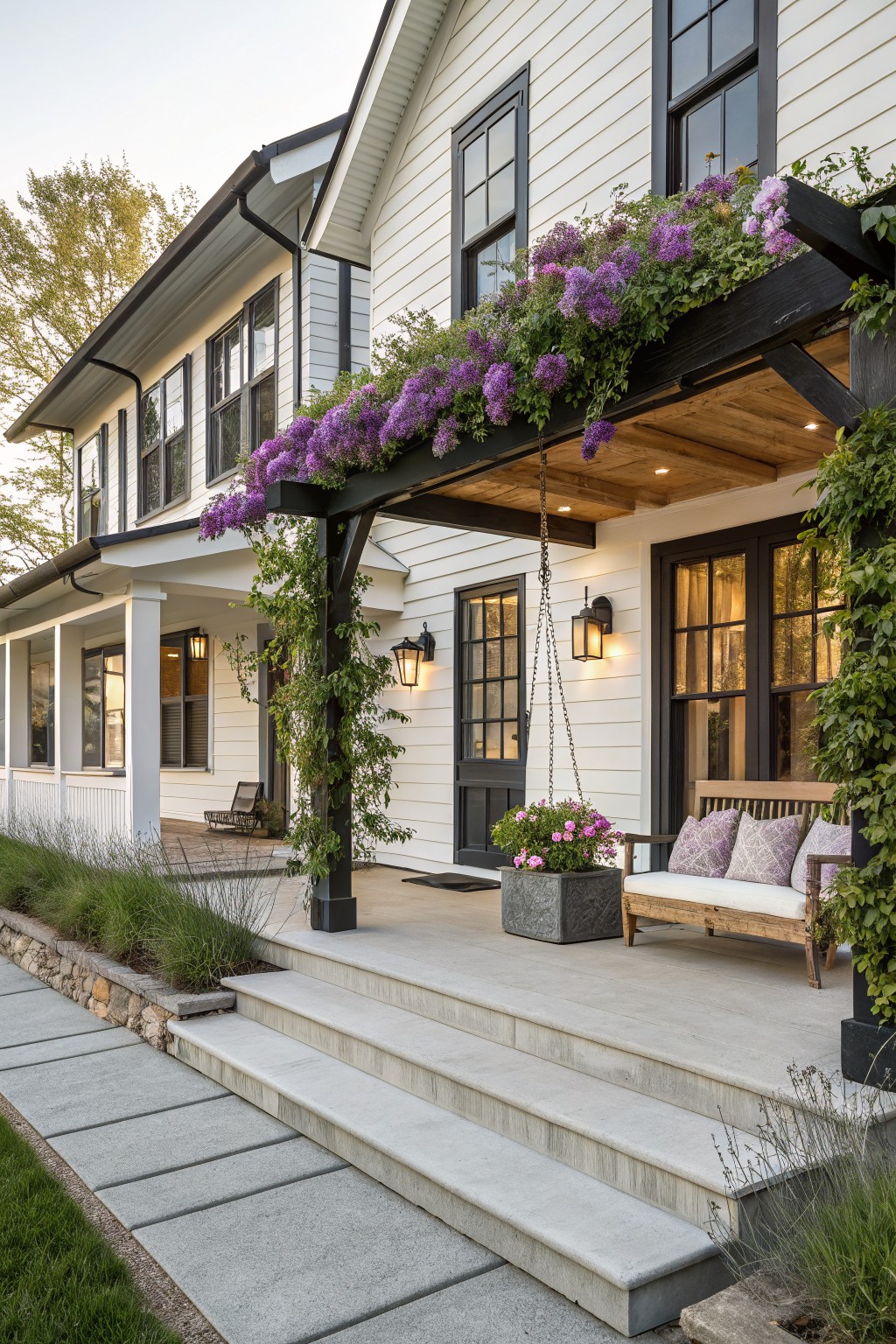Porch Pergola Covered in Wisteria