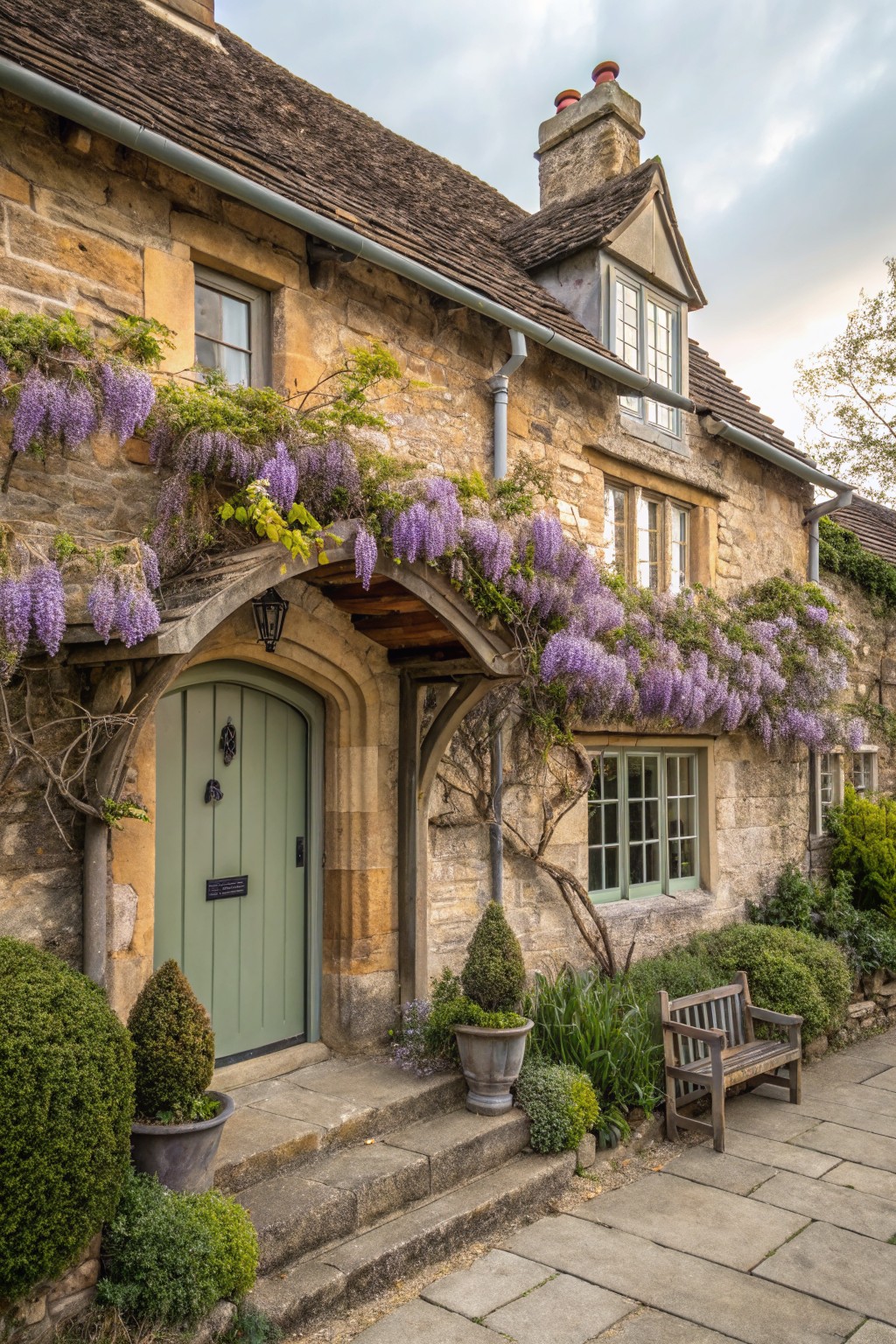 Wisteria on an Arched Entry Porch