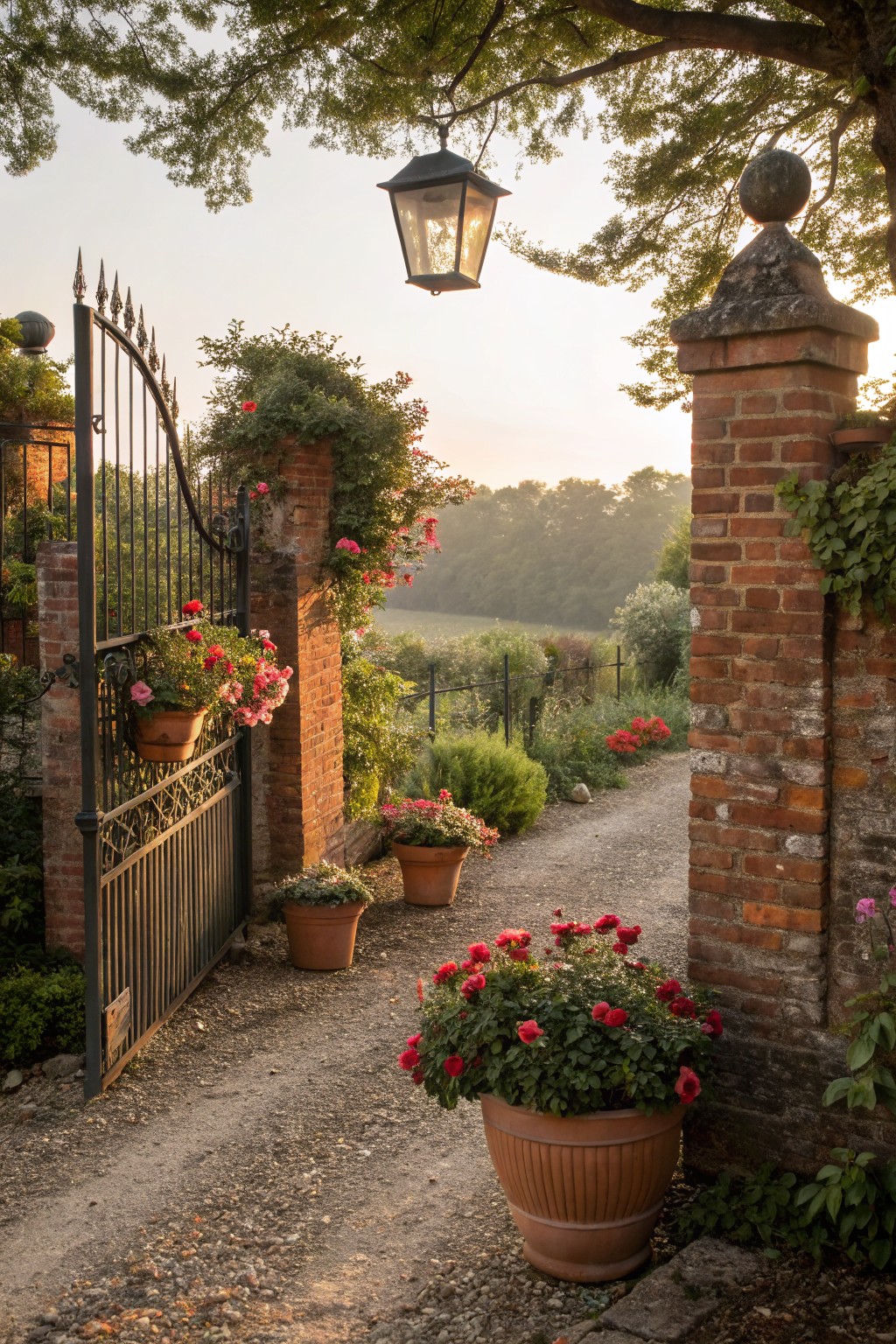 Climbing Roses on Brick Pillars