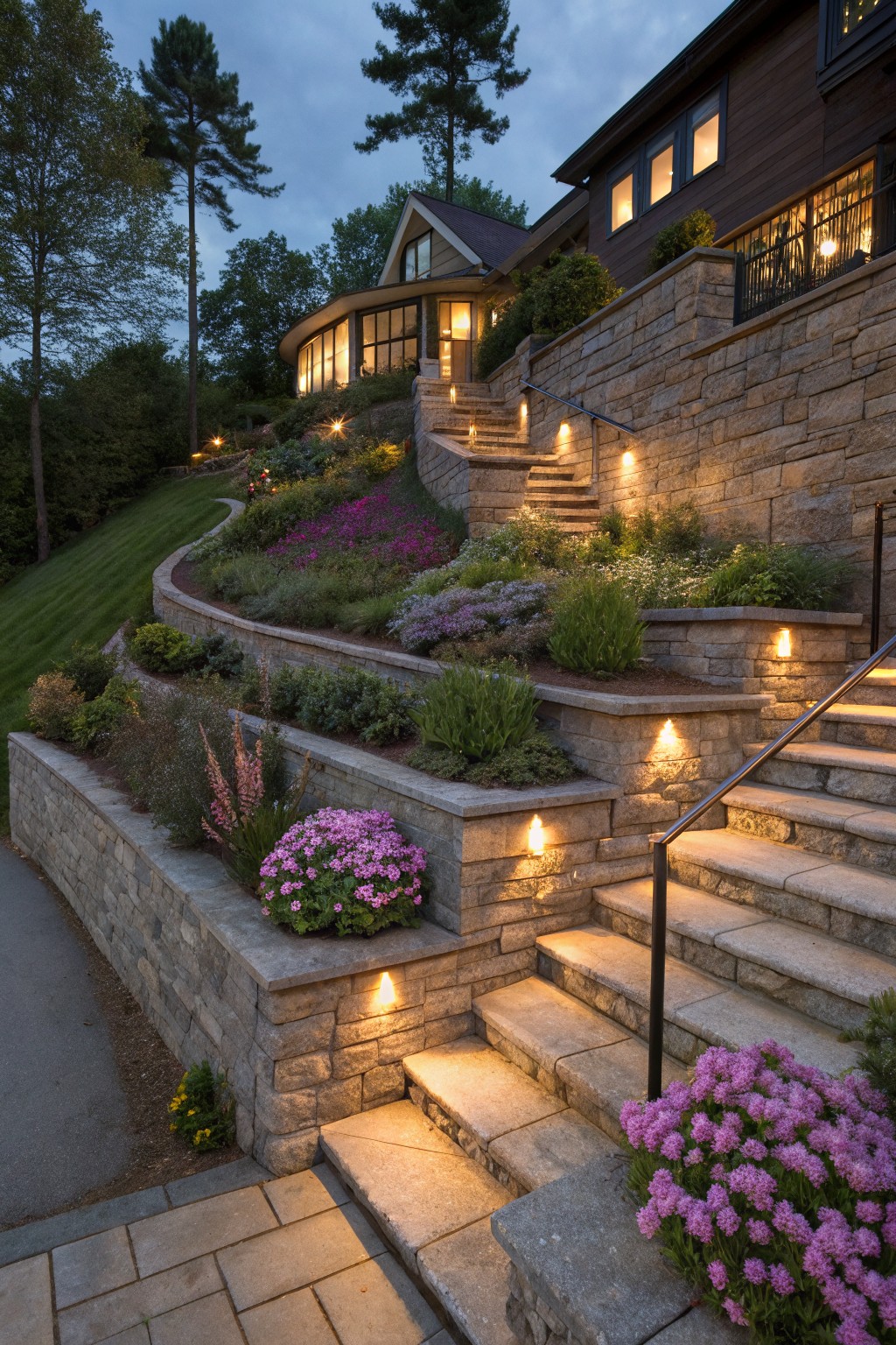 Tiered Retaining Walls for Sloped Driveways