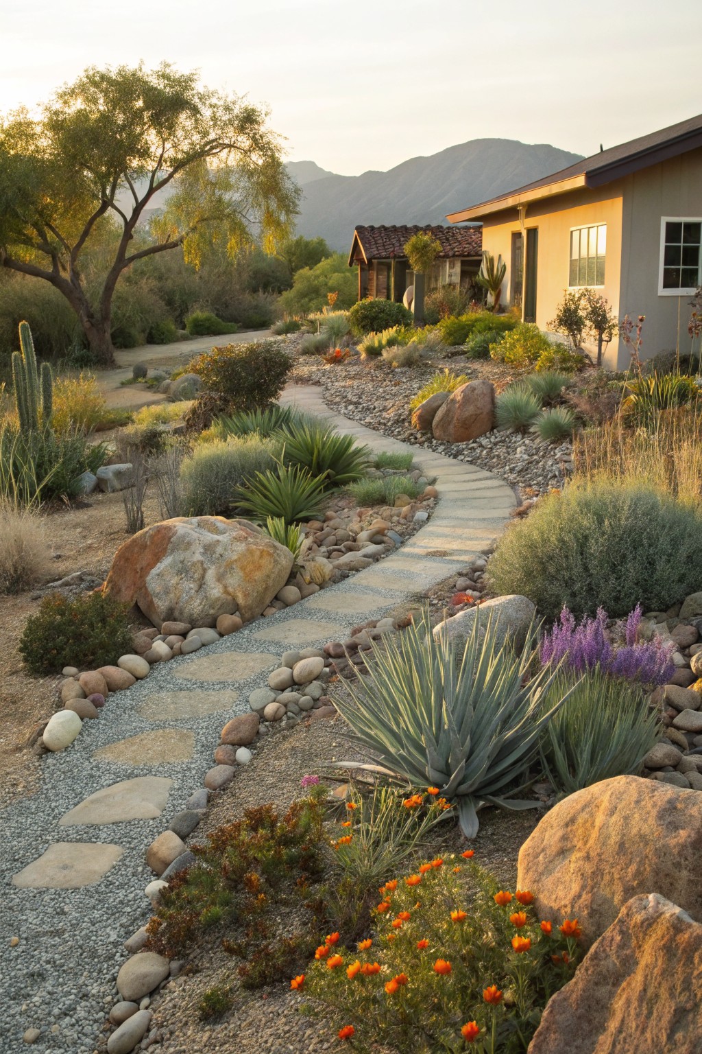 Winding Stone Pathways in Rock Gardens
