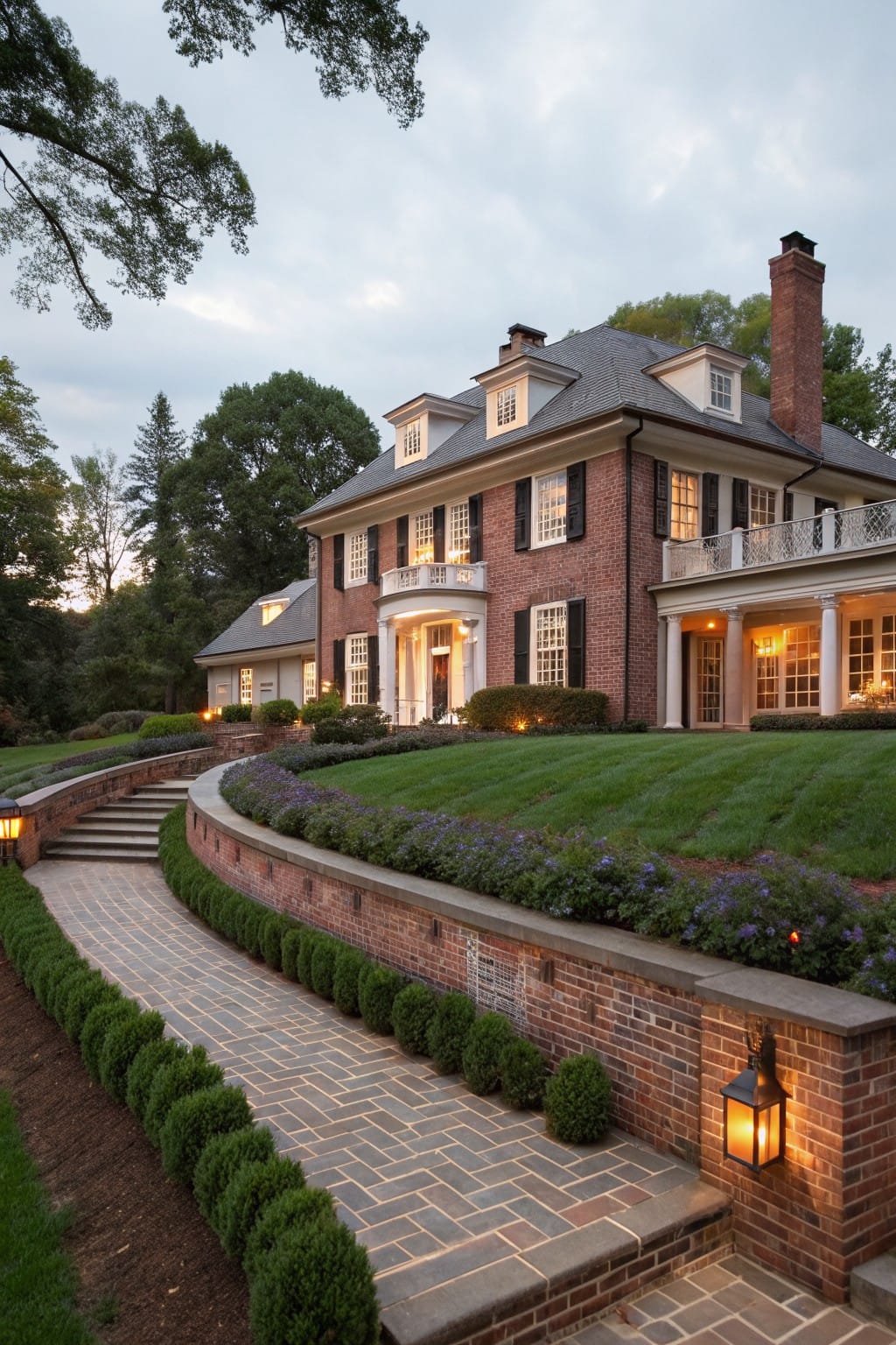 Brick Walls Topped with Boxwoods