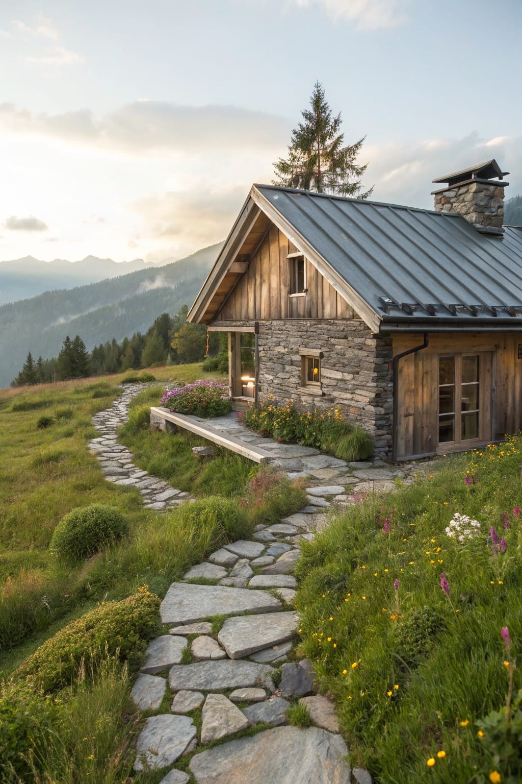 Winding Stone Paths in Meadow Gardens