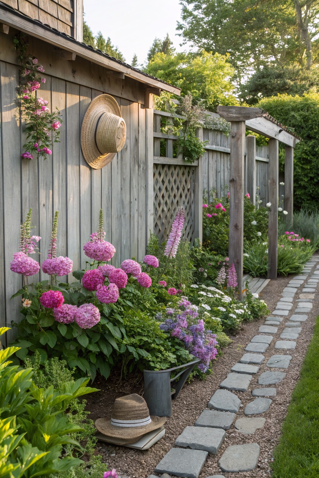 Garden Paths Bordered by Hydrangeas