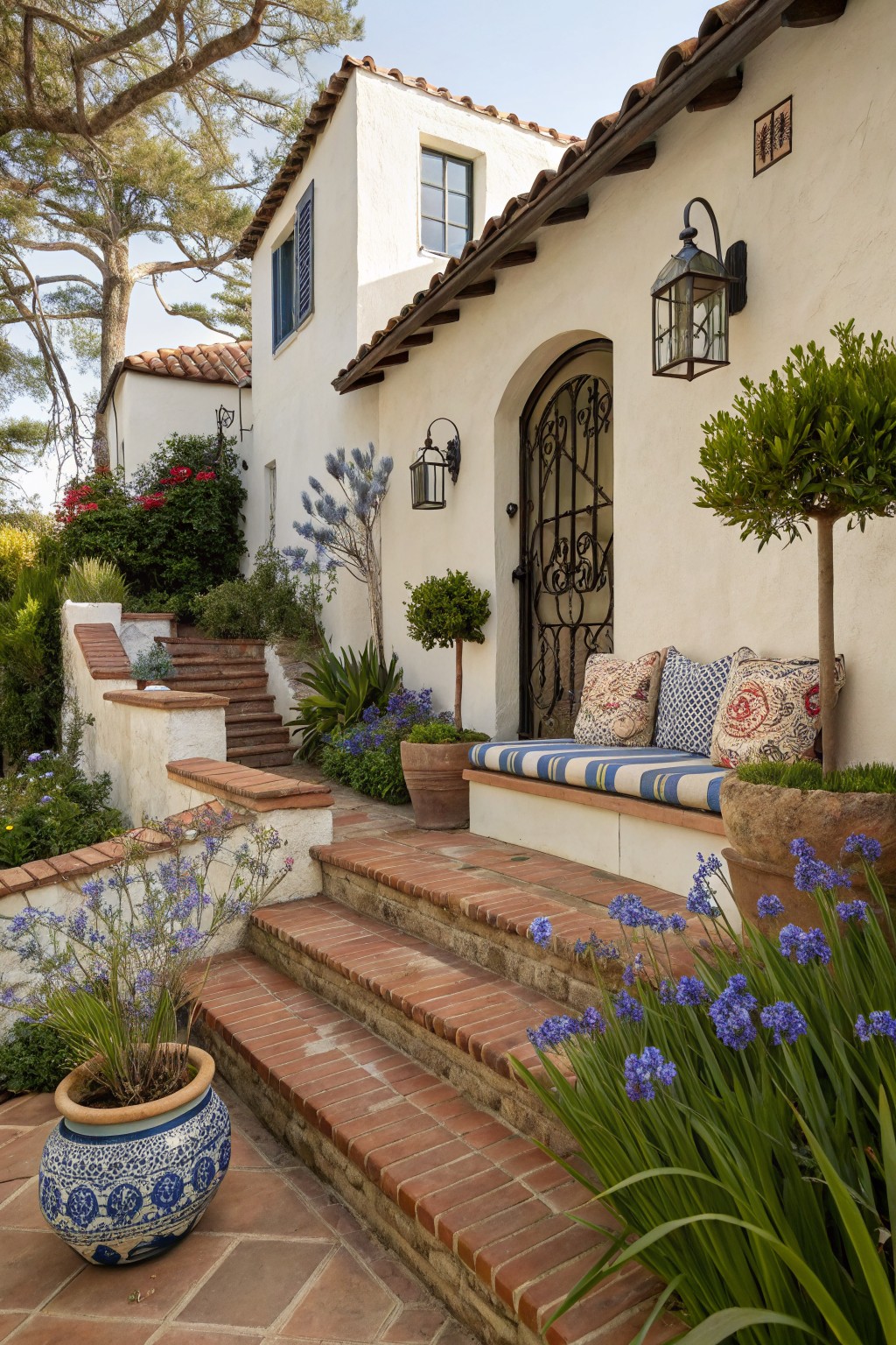 Blue Flowers Along Entry Steps