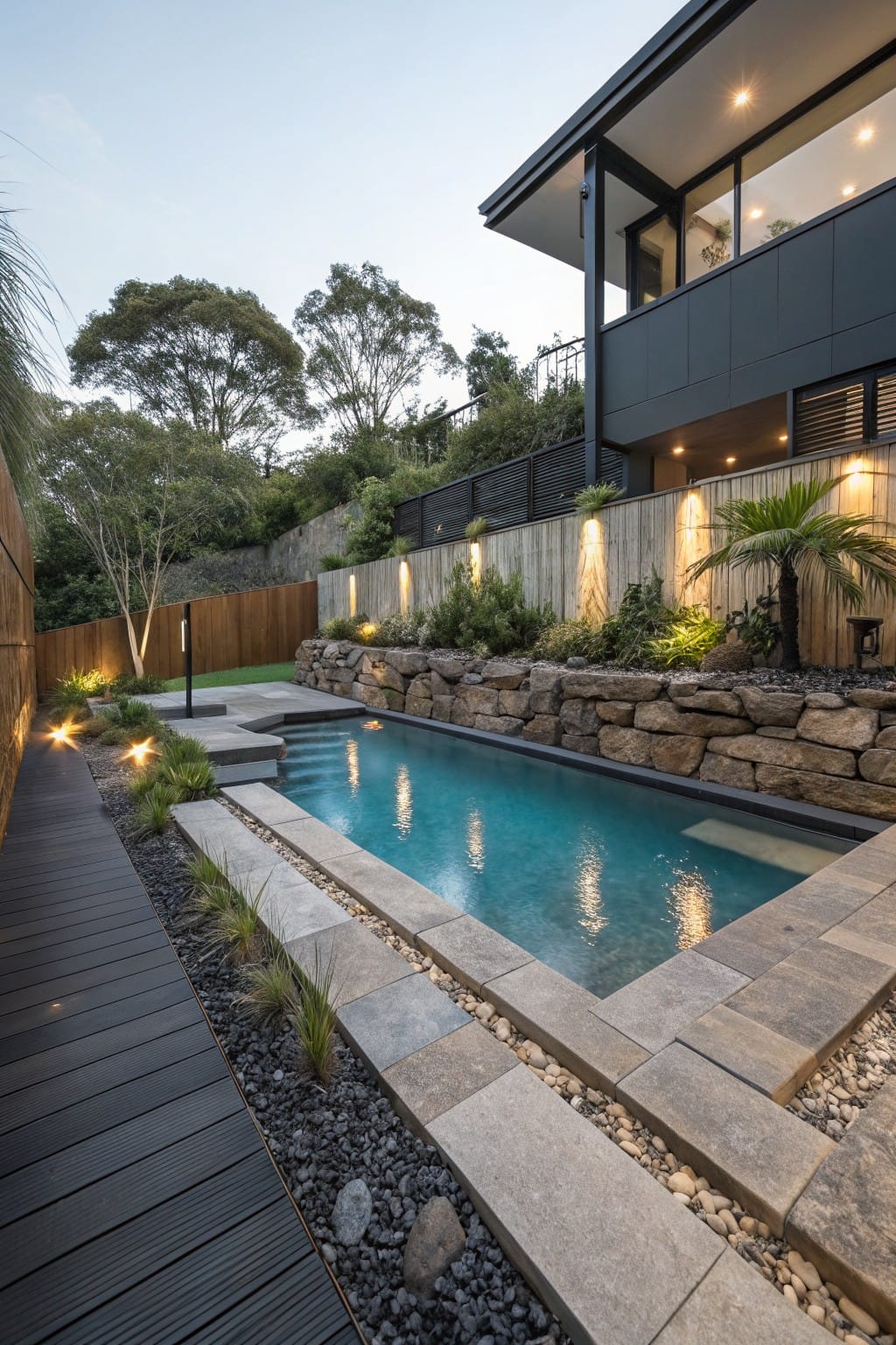 Natural Rock Retaining Walls Around Pools