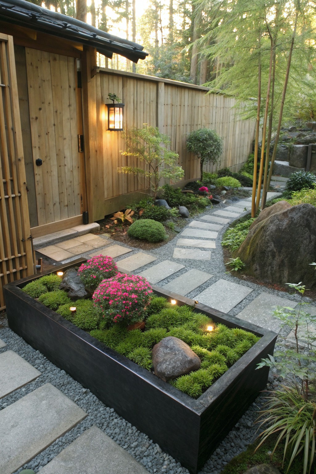 Raised Moss Bed with Integrated Lights