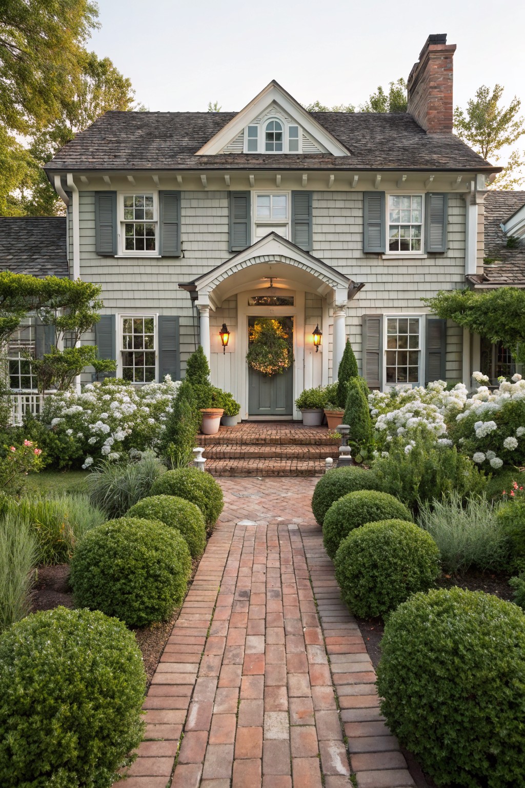 Boxwood Lined Brick Path