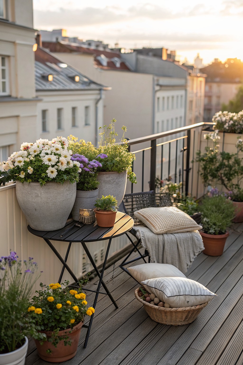 Balcony Table with Potted Blooms