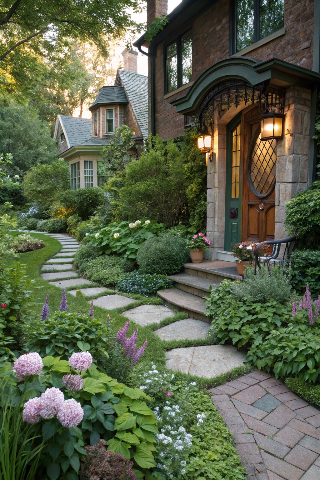 Winding Stone Path Through Lush Gardens