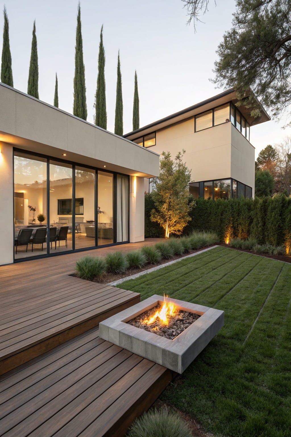 Wood Deck Steps to Lawn