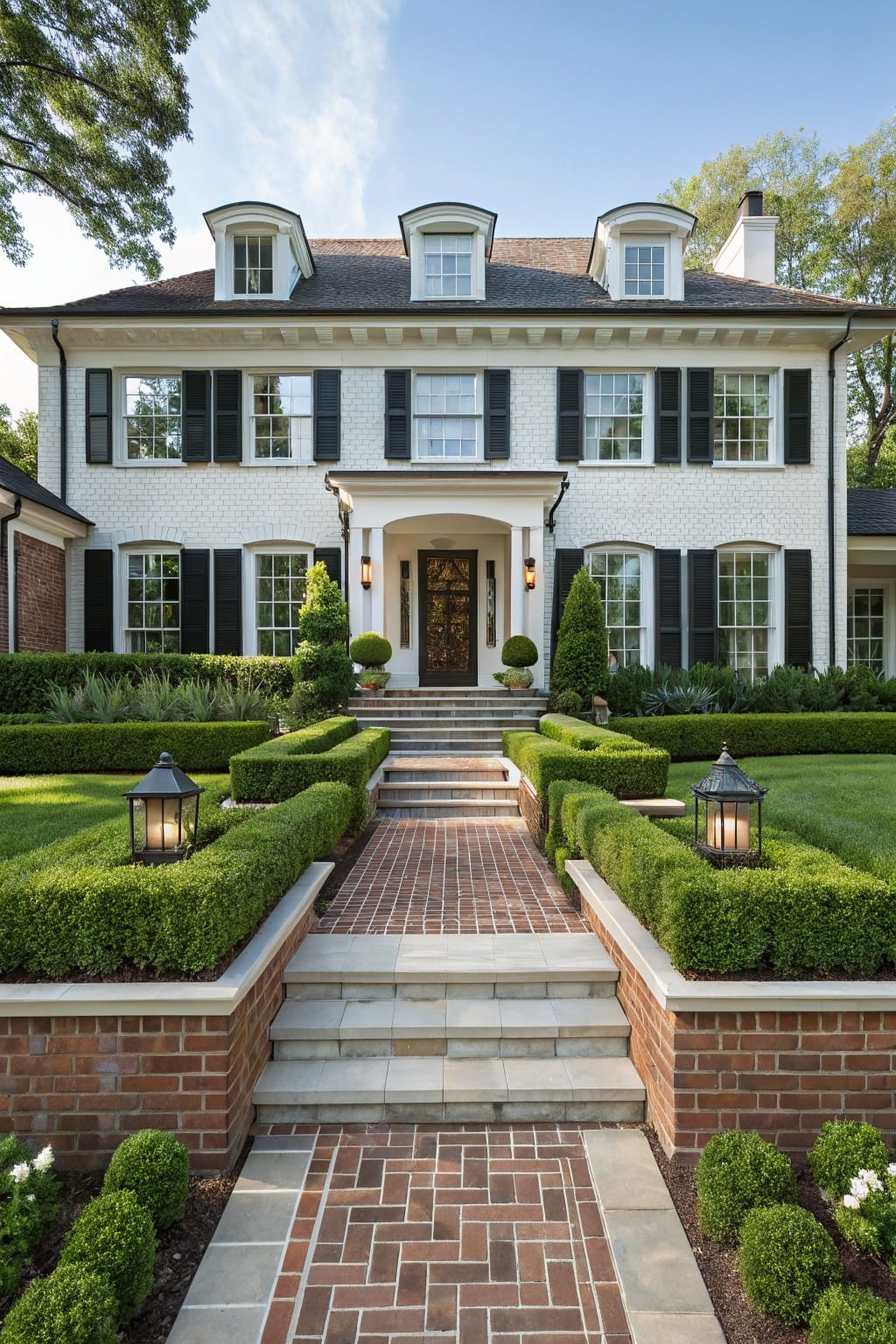 Boxwood Hedges in Brick Raised Beds